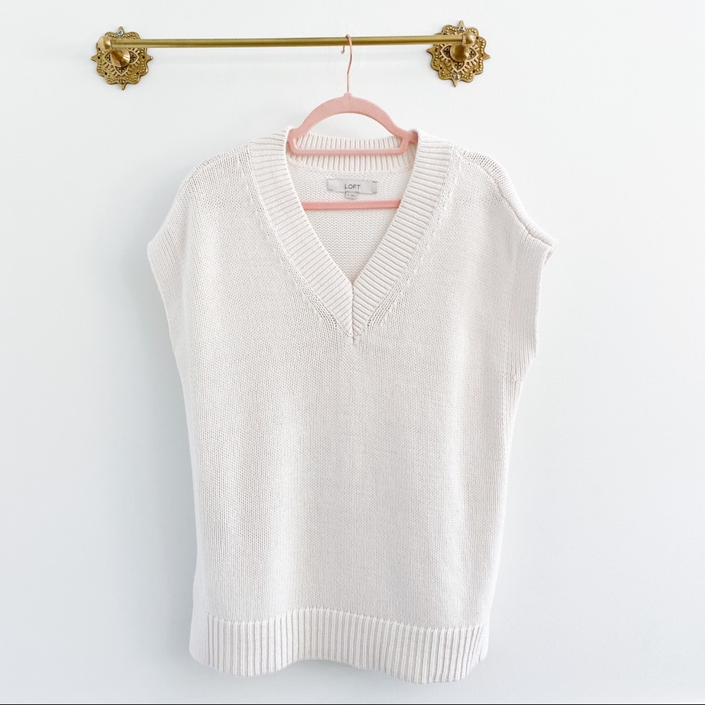 Loft Cotton Cream Sleeveless Sweater Vest